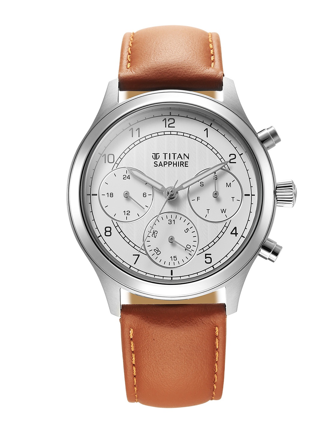 

Titan Men Textured Dial & Leather Straps Analogue Watch 1874SL05, White