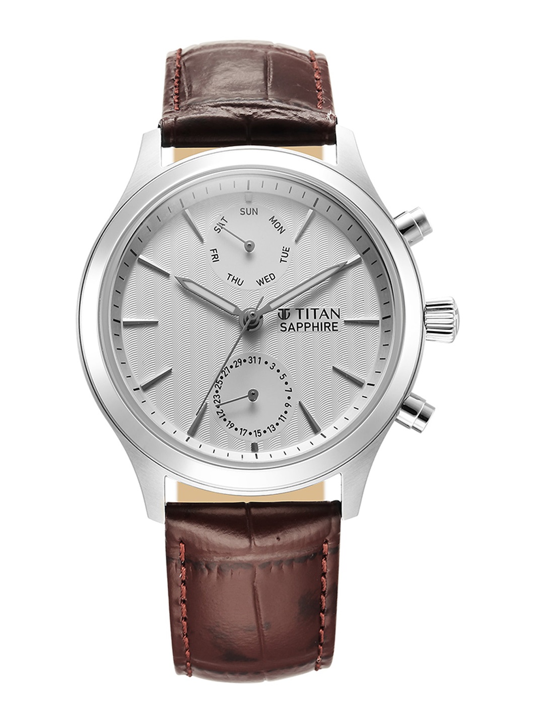 

Titan Men Textured Dial & Leather Straps Analogue Watch 1874SL03, White
