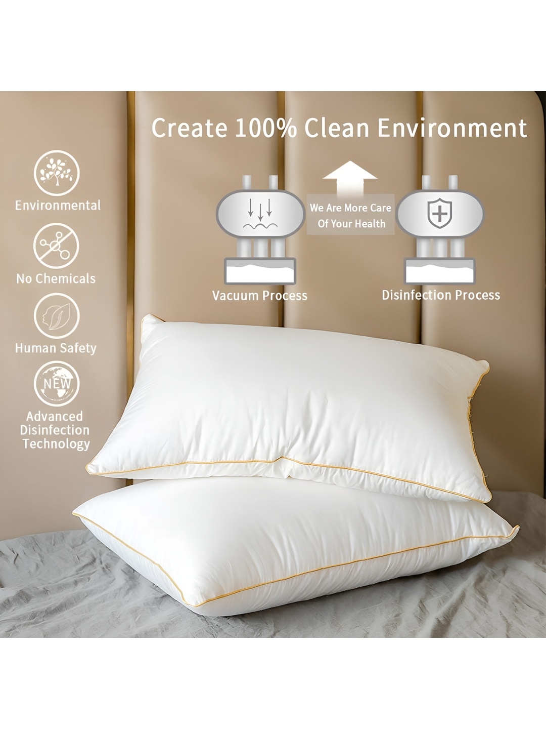

Homerz White & Yellow 2 Pcs Lightweight Sleep Pillows