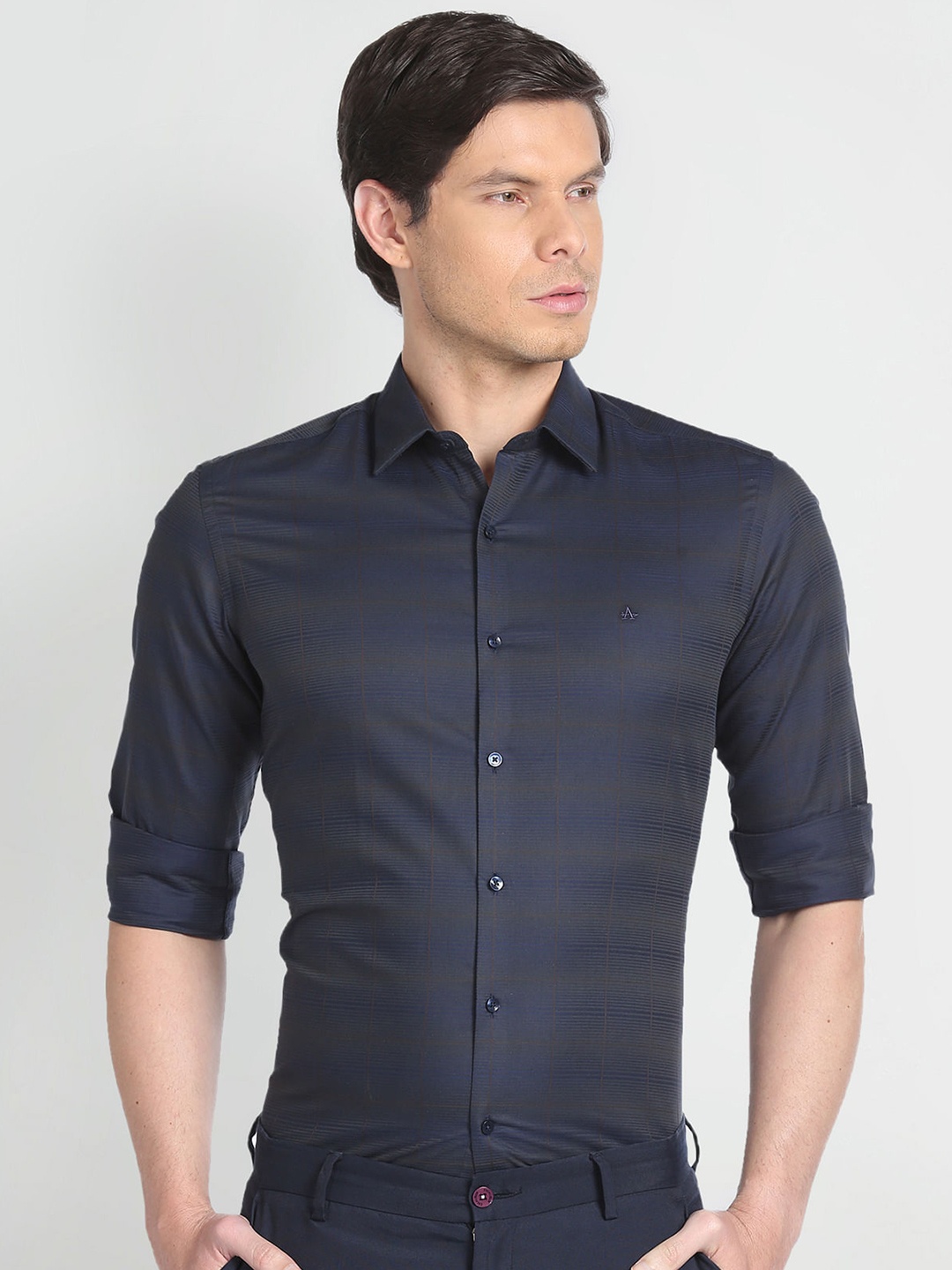 Arrow Slim Fit Horizontal Stripes Opaque Striped Formal Shirt, Blue