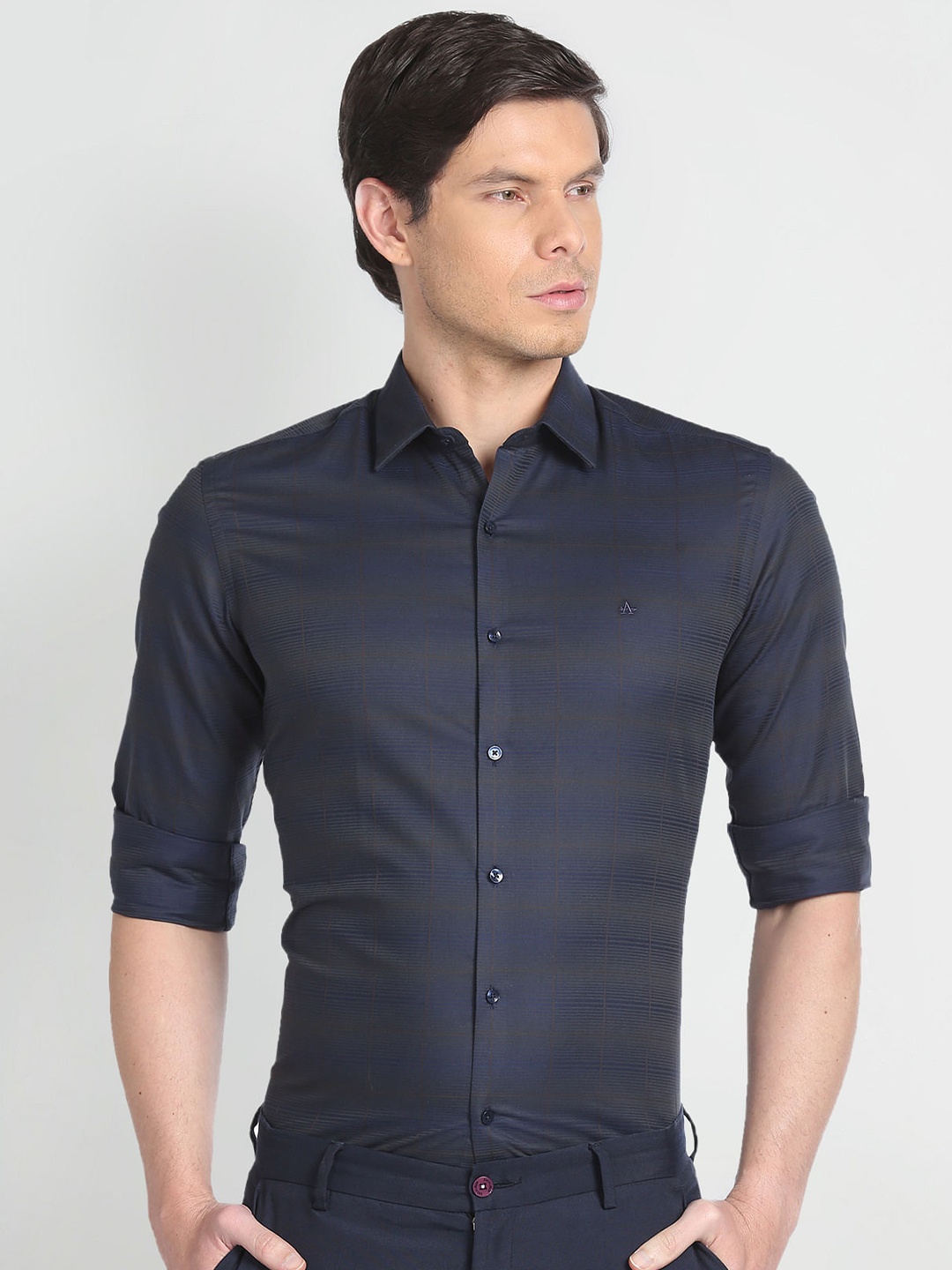 Arrow Slim Fit Horizontal Stripes Opaque Striped Formal Shirt, Blue