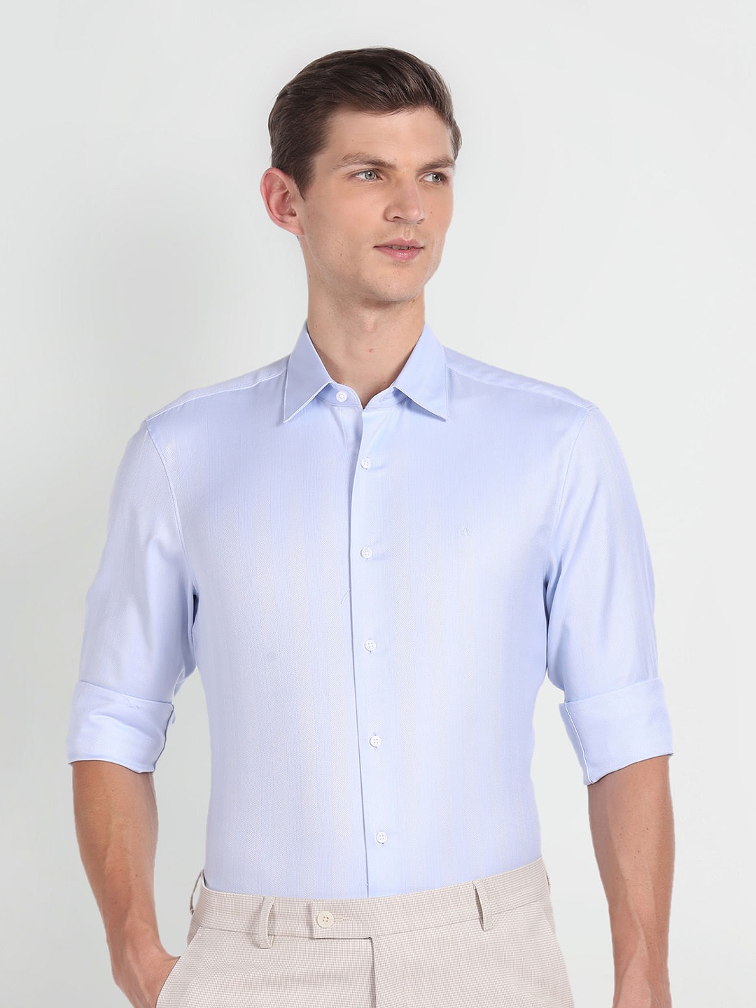 

Arrow Long Sleeves Spread Collar Cotton Opaque Formal Shirt, Blue