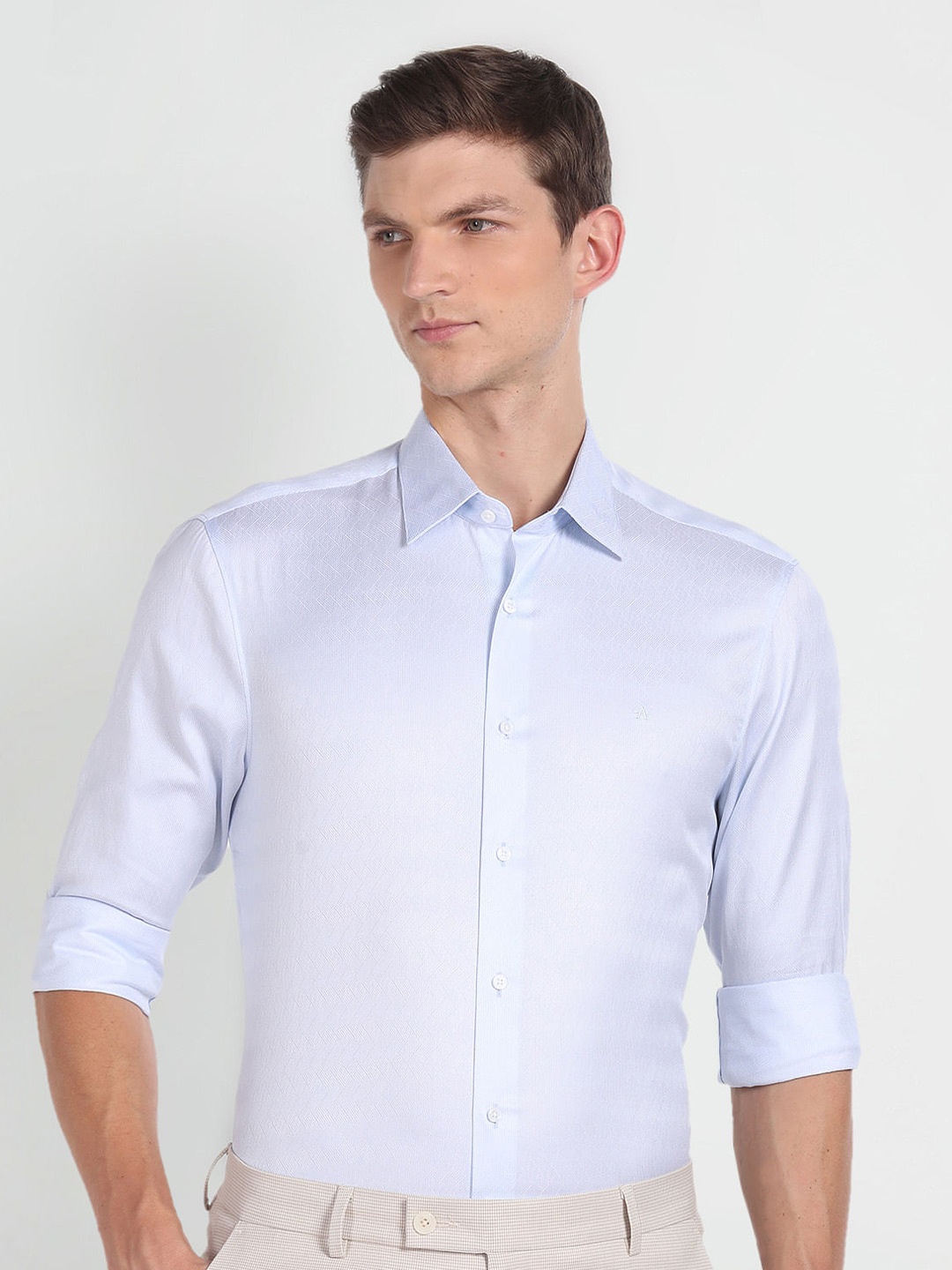 

Arrow Long Sleeves Spread Collar Cotton Opaque Formal Shirt, Blue