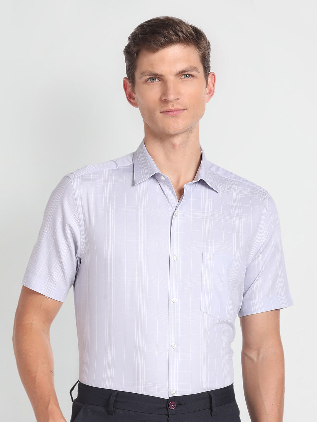 

Arrow Long Sleeves Spread Collar Cotton Opaque Formal Shirt, Grey