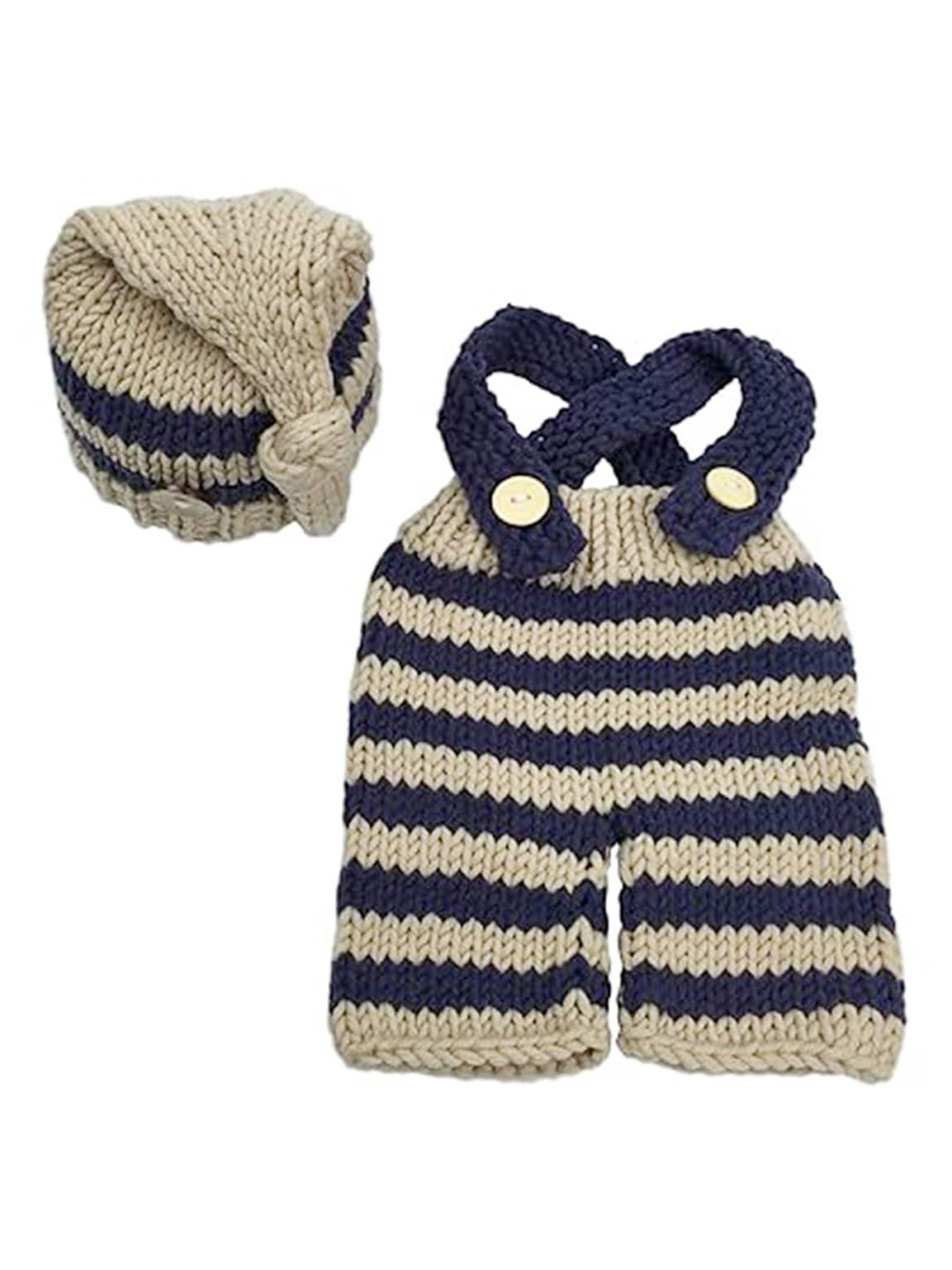 

Babymoon Infants Set Of 2 Knitted Suspender & Baby Cap Photoshoot Props, Blue