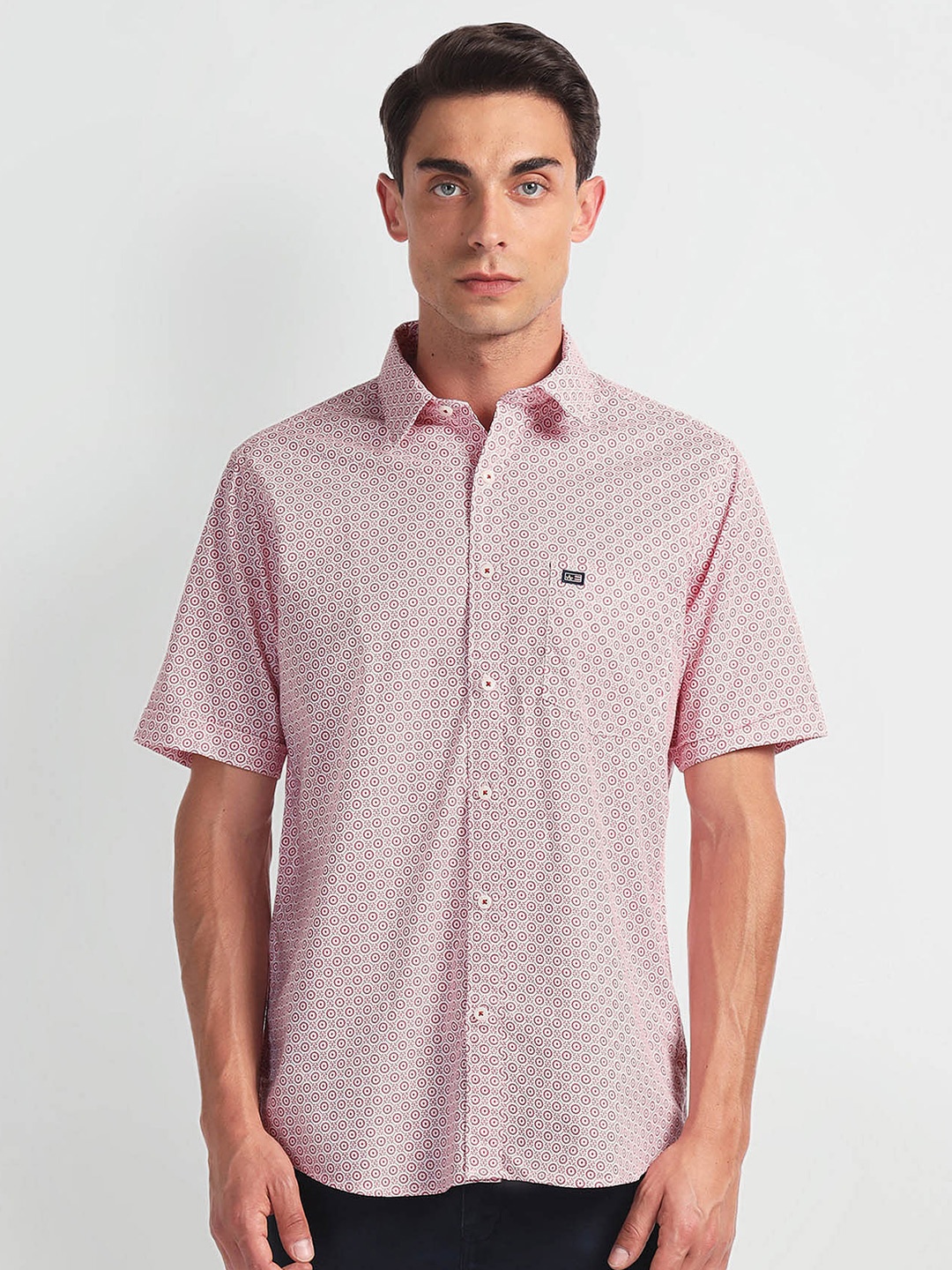 

Arrow Sport Micro Ditsy Printed Opaque Twill Weave Cotton Casual Shirt, Red