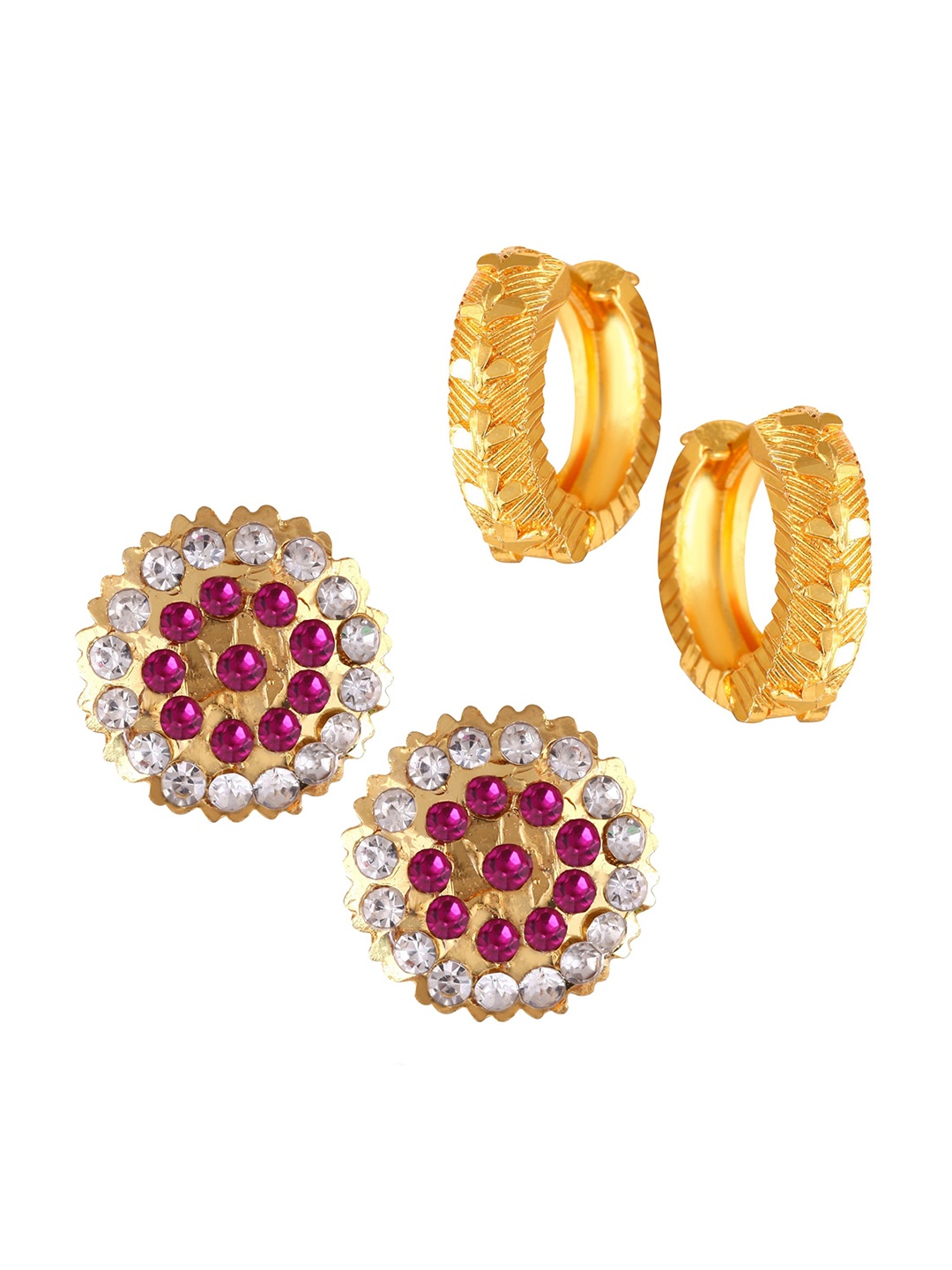 

Vighnaharta Set of 2 Gold-Plated Cubic Zirconia Studded Studs & Hoop Earrings