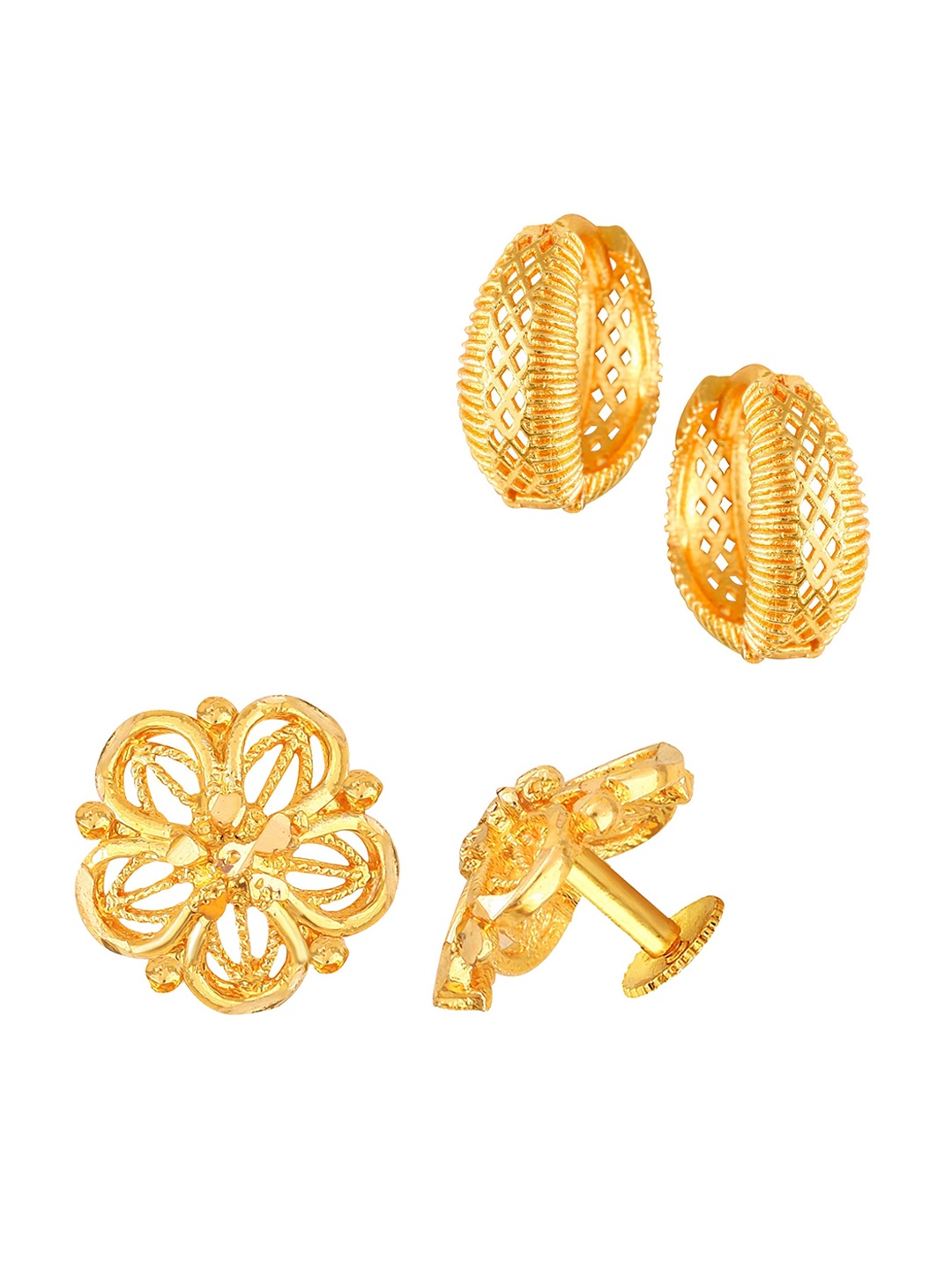 

Vighnaharta Set of 2 Gold-Plated Studs & Hoop Earrings