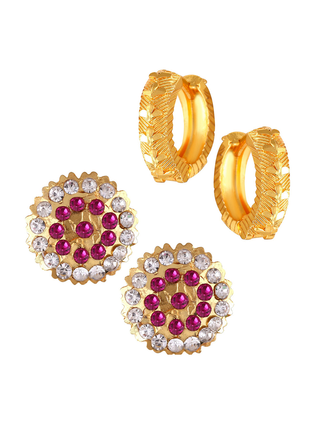 

Vighnaharta Set of 2 Gold-Plated Cubic Zirconia Studded Studs & Hoop Earrings