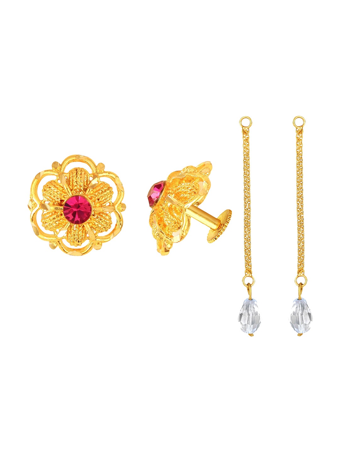 

Vighnaharta Set of 2 Gold-Plated Cubic Zirconia Studded Studs Earrings With Jumki Removal