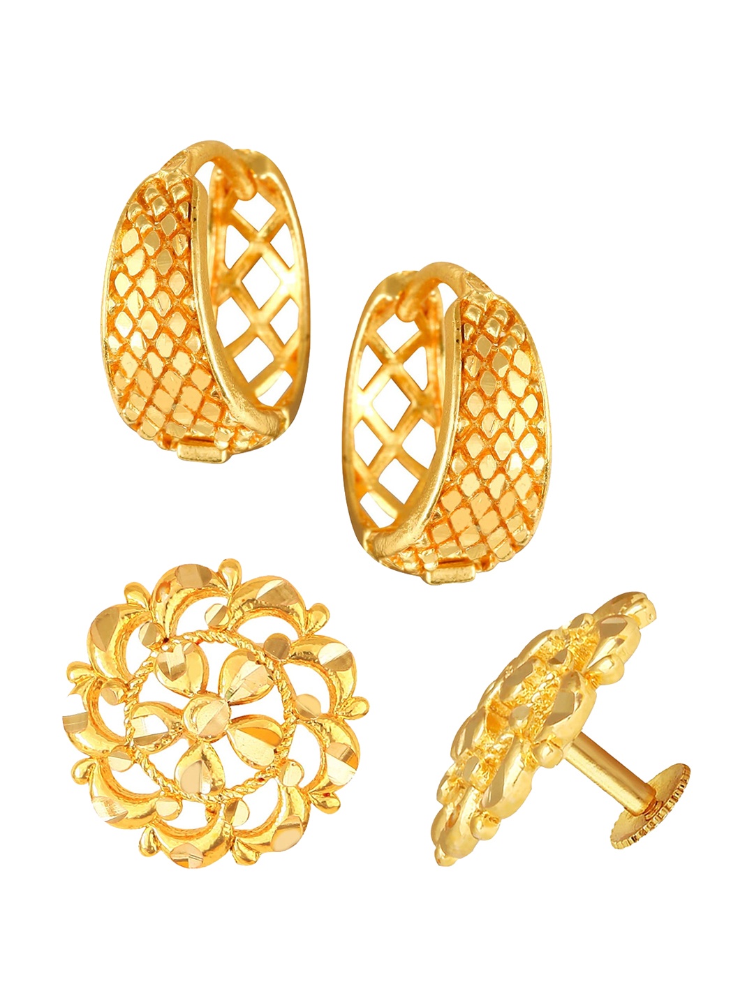 

Vighnaharta Set of 2 Gold-Plated Studs & Hoop Earrings