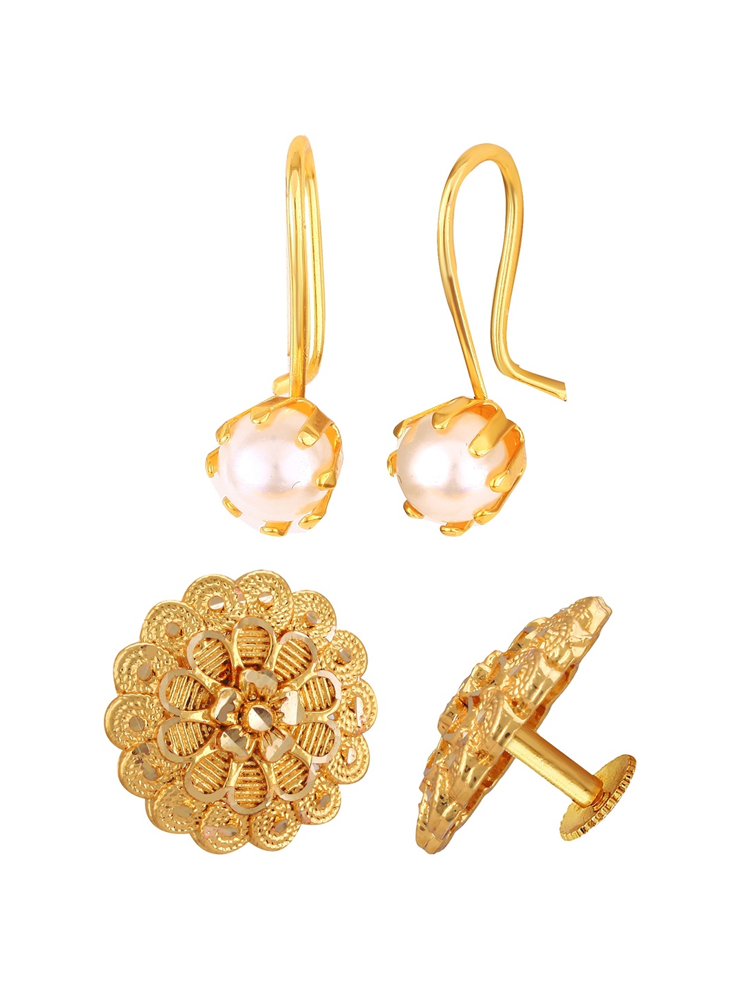 

Vighnaharta Set of 2 Gold-Plated Pearls Beaded Studs & Drop Earrings