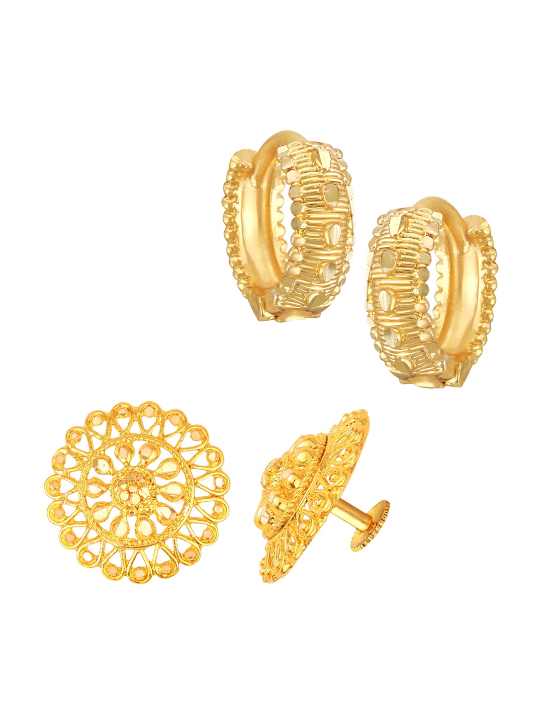 

Vighnaharta Set of 2 Gold-Plated Studs & Hoop Earrings