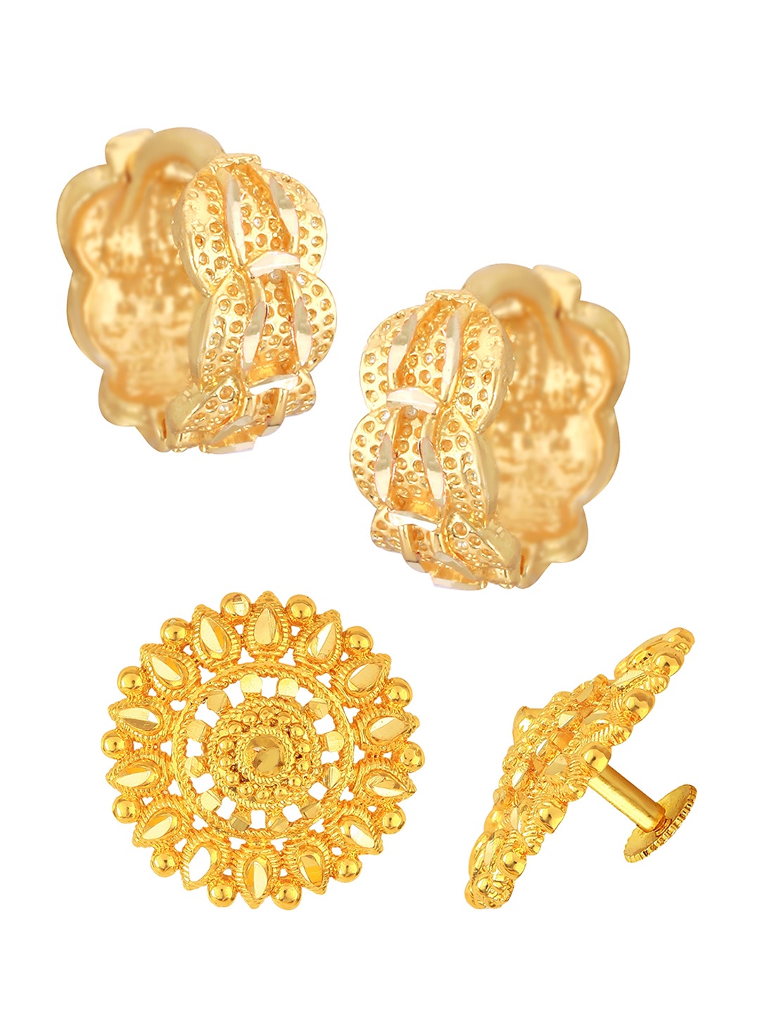 

Vighnaharta Set of 2 Gold-Plated Studs & Hoop Earrings