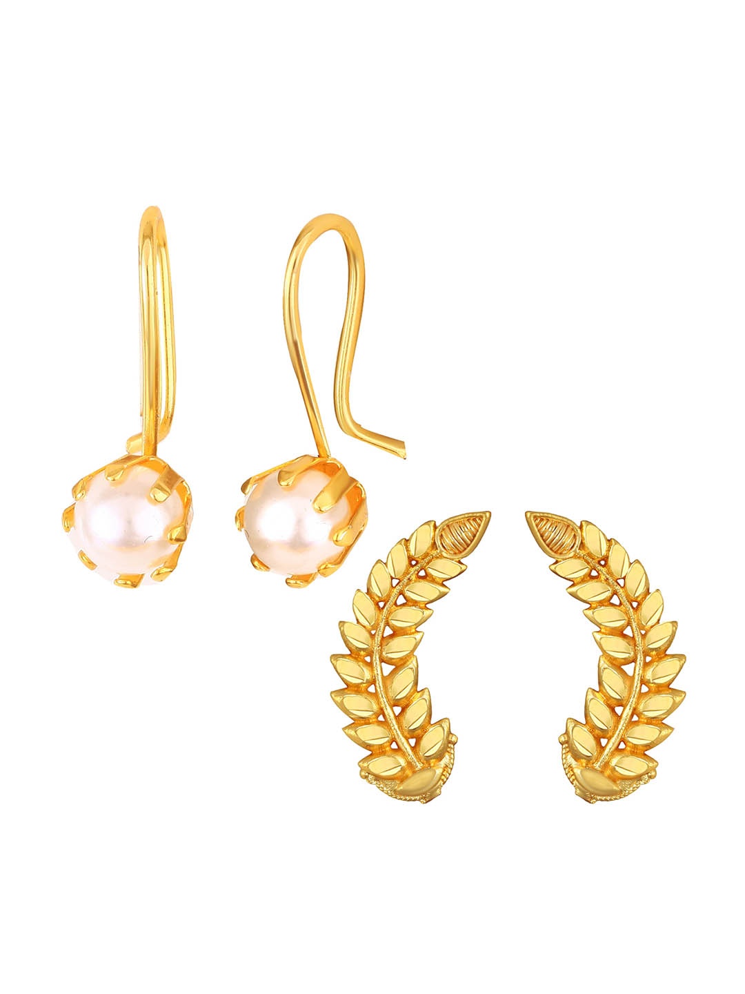 

Vighnaharta Set of 2 Gold-Plated Pearls Beaded Studs & Drop Earrings