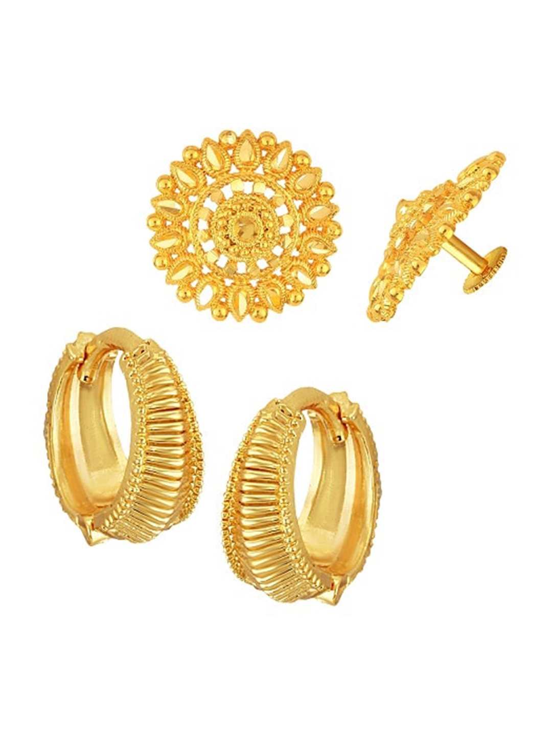 

Vighnaharta Set of 2 Gold-Plated Studs & Hoop Earrings