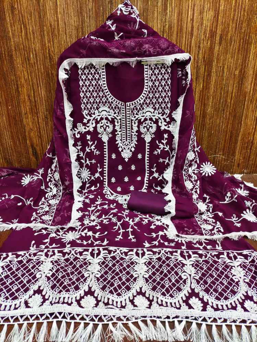 

faxofab Embroidered Unstitched Dress Material, Purple