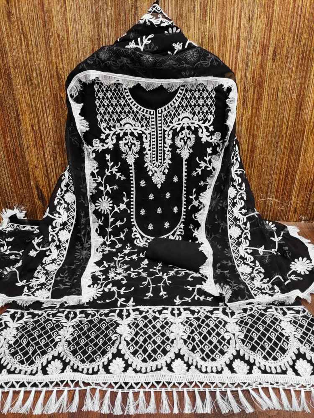 

faxofab Embroidered Unstitched Dress Material, Black