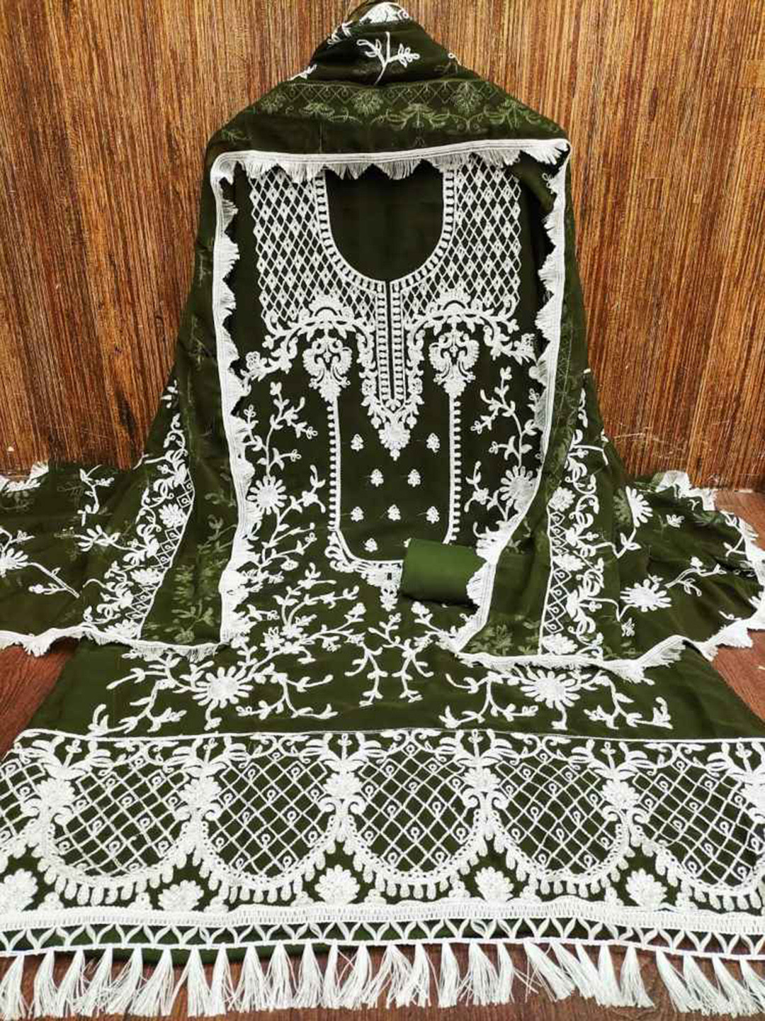 

faxofab Embroidered Unstitched Dress Material, Green
