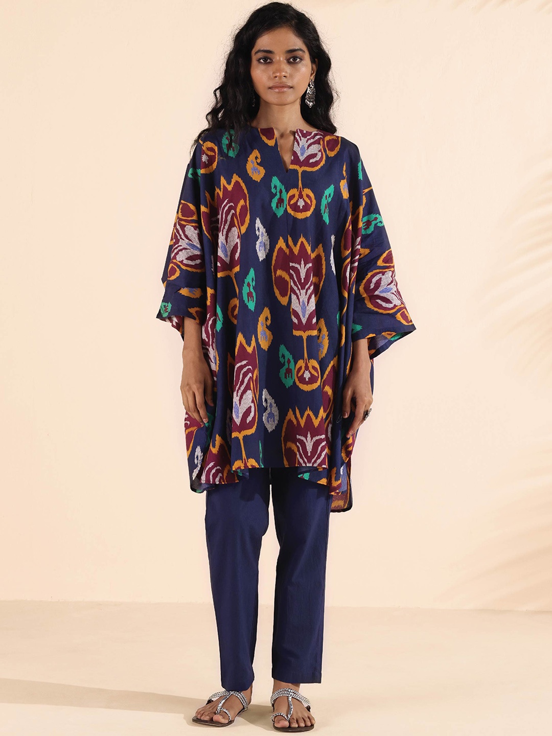 

trueBrowns Ikat Printed Pure Cotton Tunic With Trousers, Navy blue