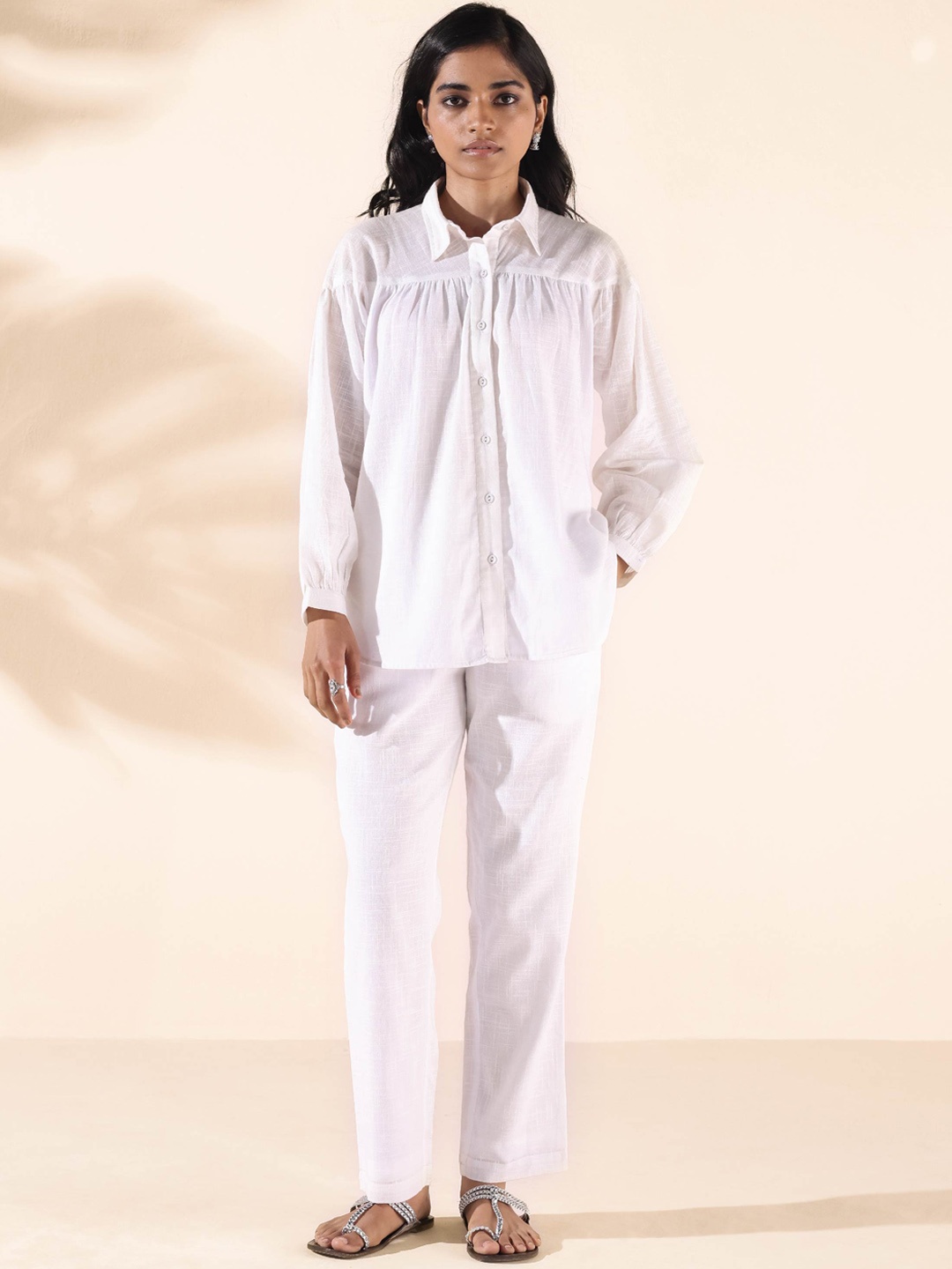 

trueBrowns Malang Cotton Shirt With Trouser Co-Ords, White