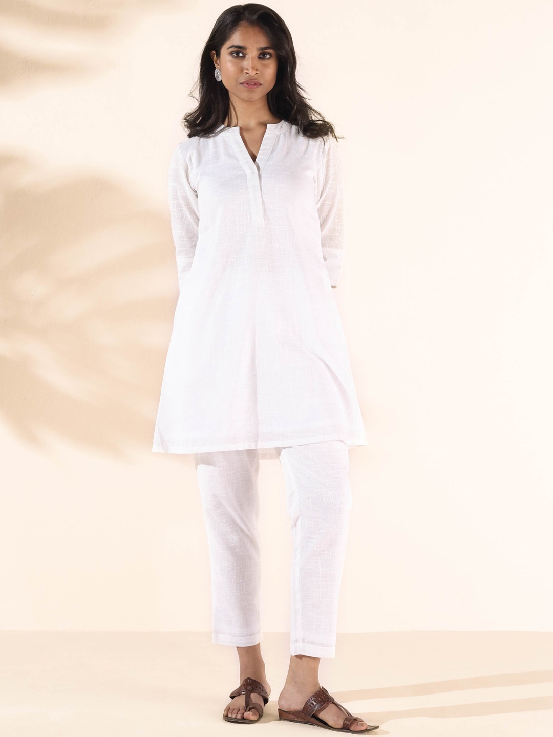 

trueBrowns Malang Pure Cotton V-Neck Tunic With Trousers Co-Ords, White