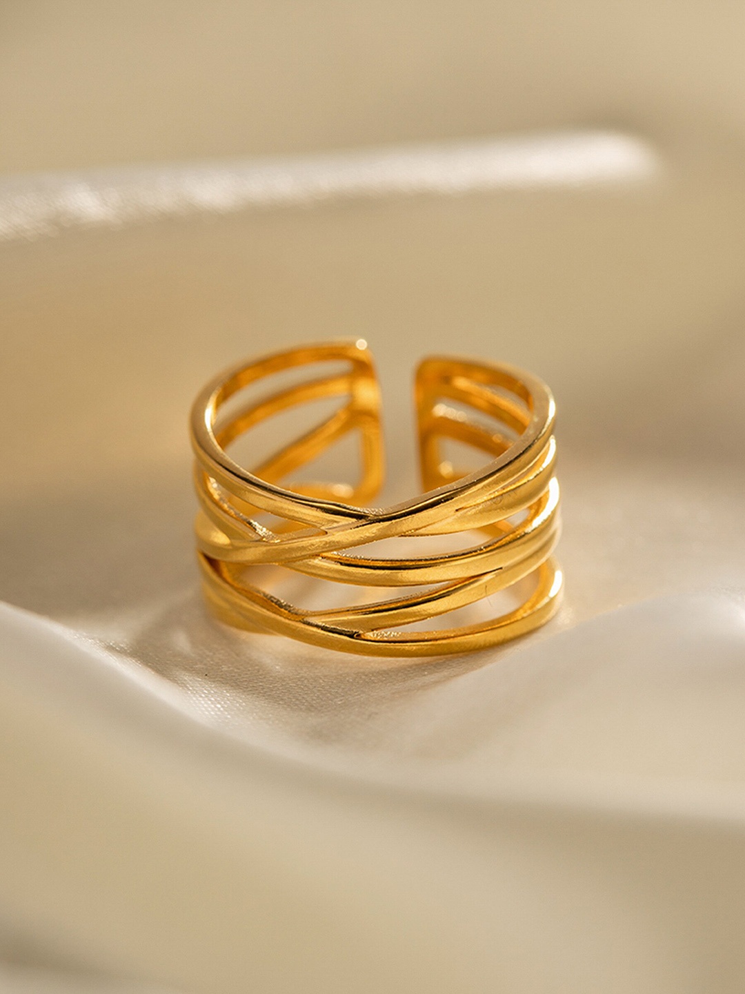 

Avyana Gold-Plated Stainless Steel Layered Lines Finger Ring