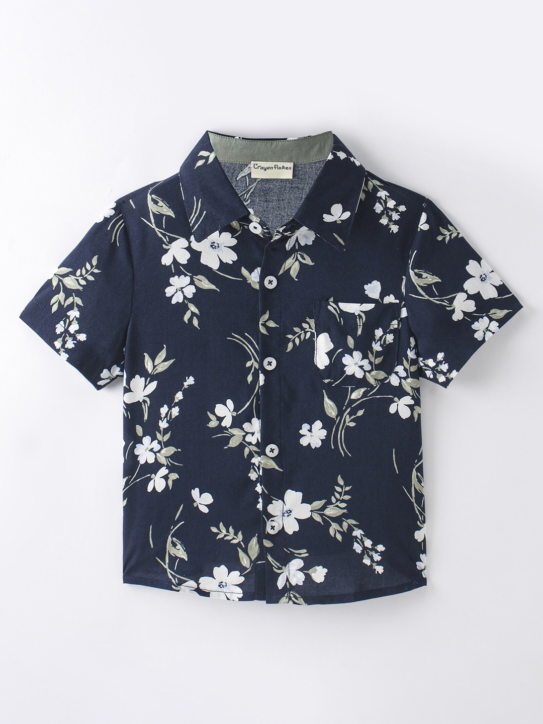 

CrayonFlakes Boys Floral Printed Casual Shirt, Navy blue