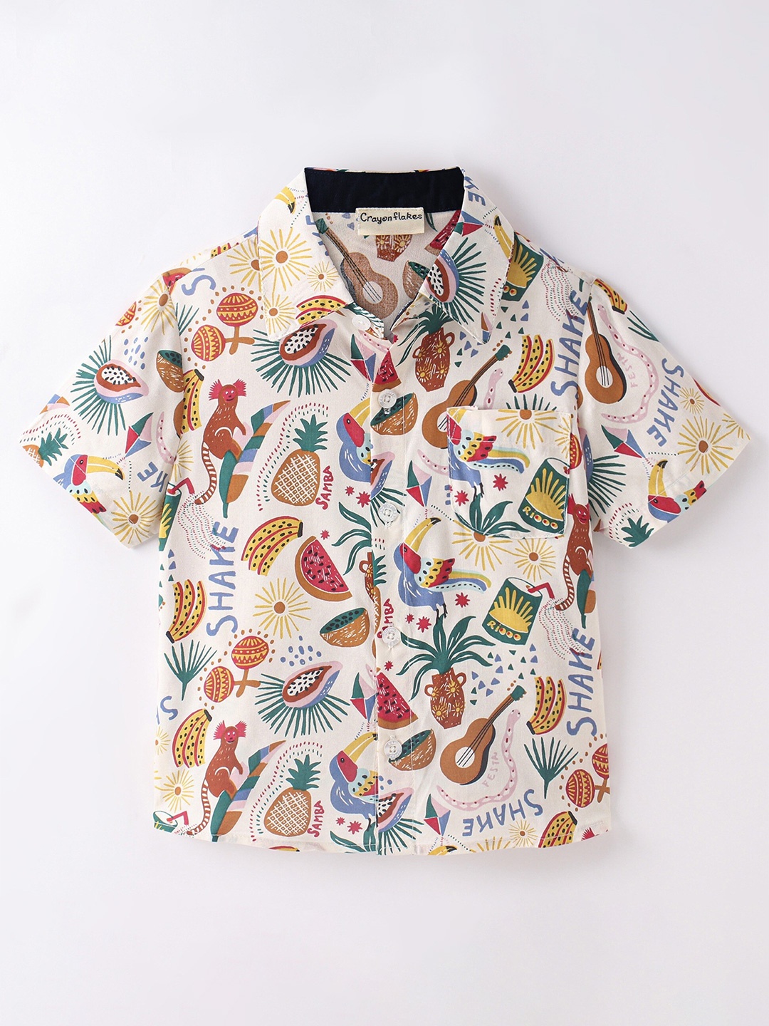 

CrayonFlakes Boys Conversational Printed Casual Shirt, Off white
