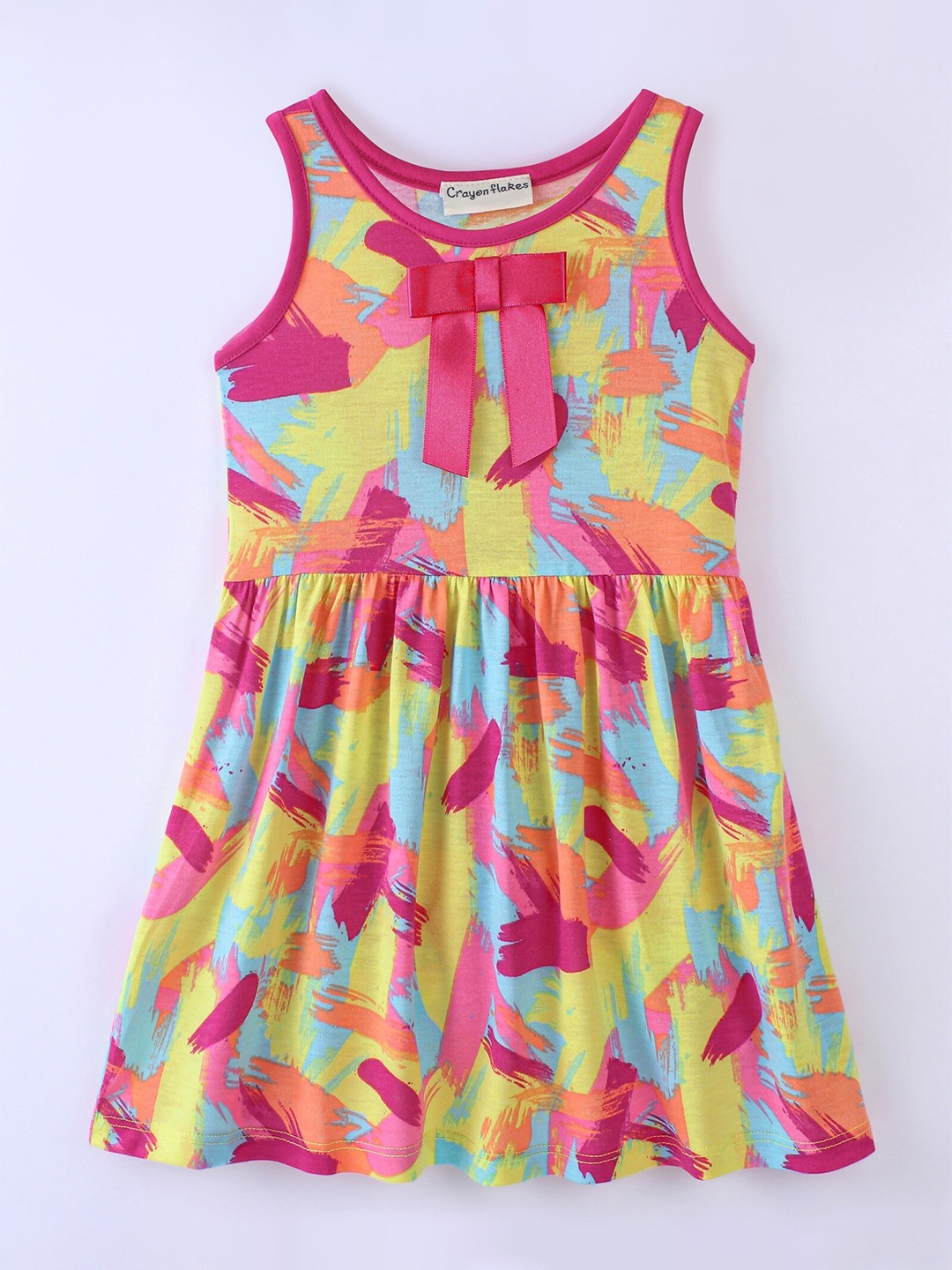 

CrayonFlakes Girls Abstract Print Sleeveless Pleated Fit & Flare Dress, Yellow