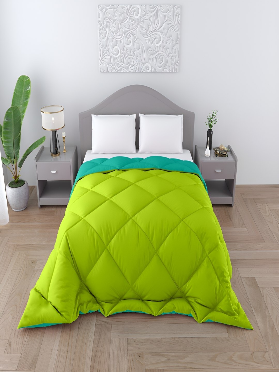 

tundwal's Green & Sea Green Checked Heavy Winter Single Bed Comforter