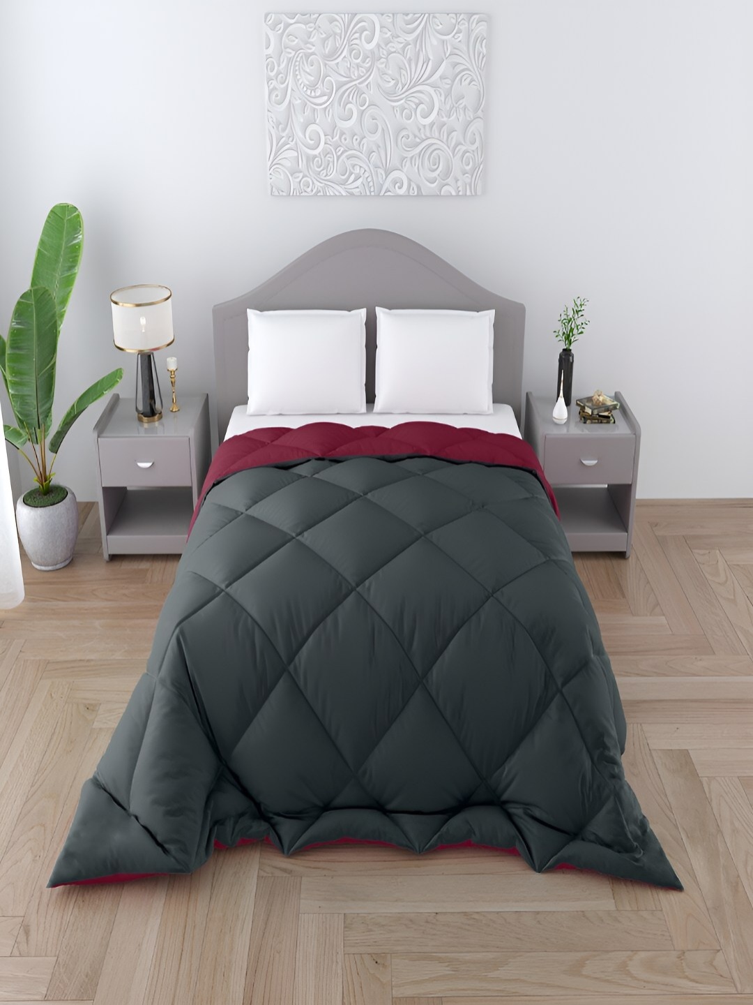

tundwal's Grey & Maroon Geometric Heavy Winter Single Bed Comforter