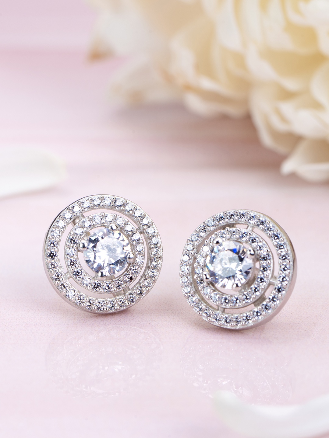 

Zavya Rhodium-Plated 925 Pure Sterling Silver Cubic Zirconia Studded Studs Earrings