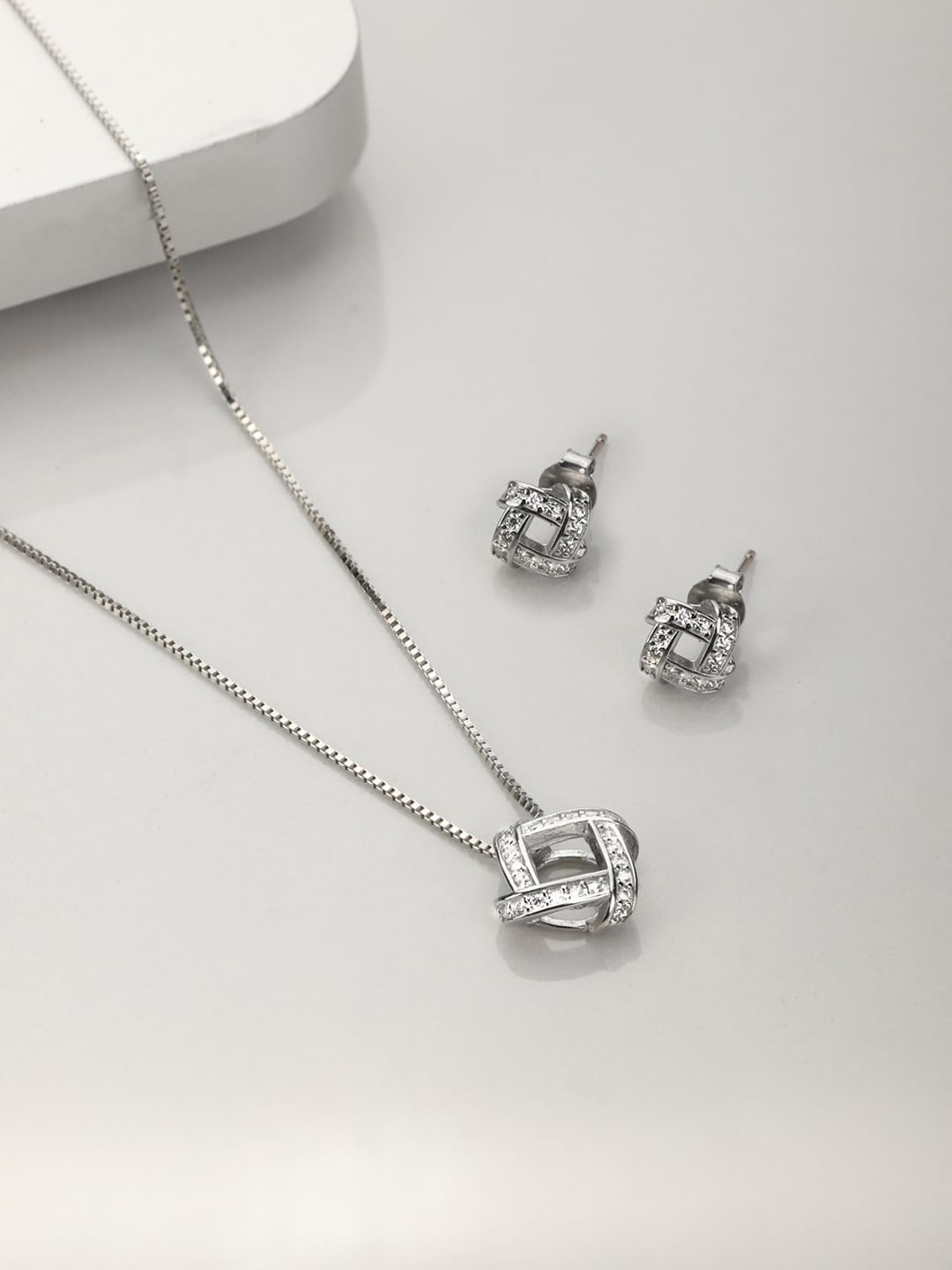 

Zavya 925 Sterling Silver Rhodium Plated CZ-Studded Necklace & Earrings