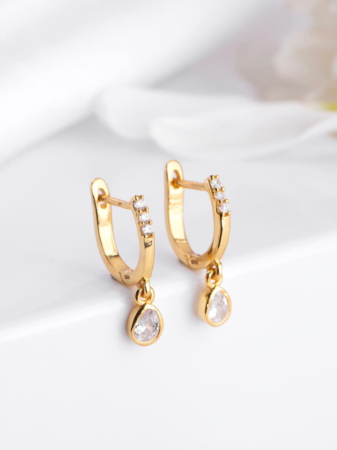 

Zavya Gold-Plated 925 Pure Sterling Silver Cubic Zirconia Studded Hoop Earrings