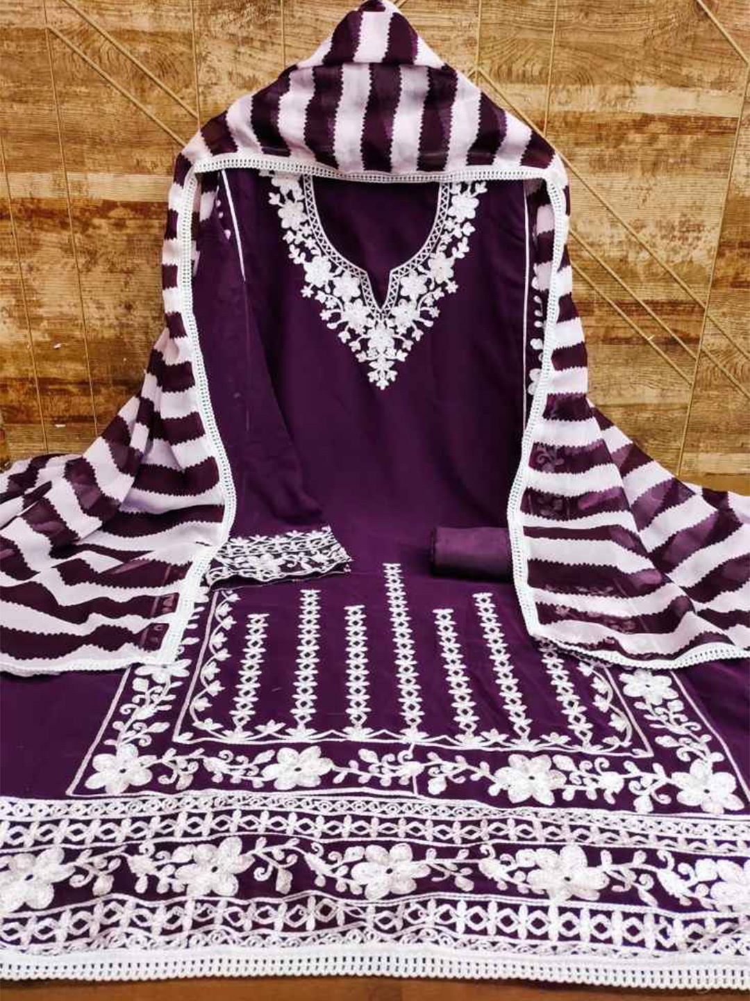 faxofab Embroidered Unstitched Dress Material, Purple