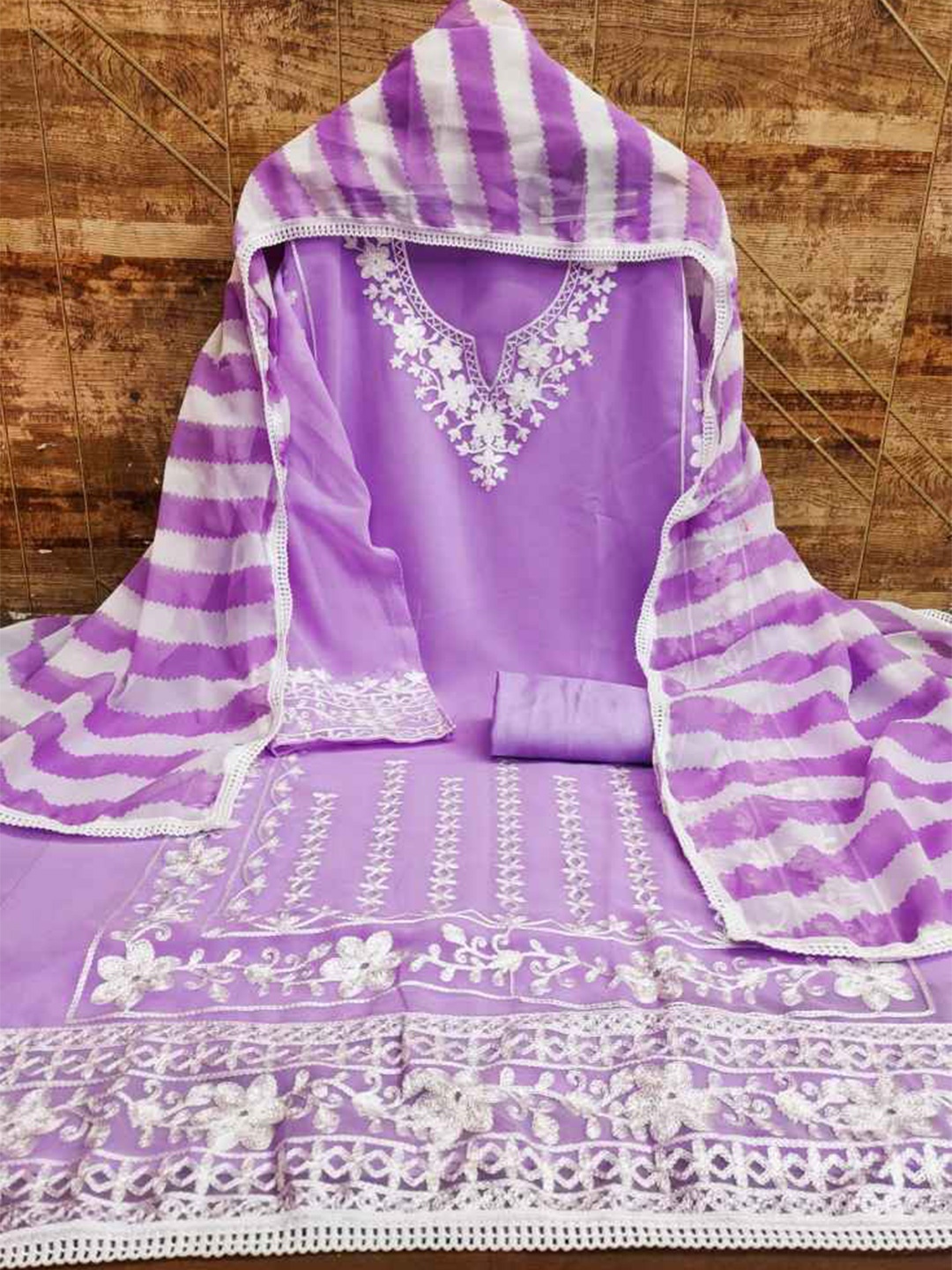 

faxofab Embroidered Unstitched Dress Material, Lavender