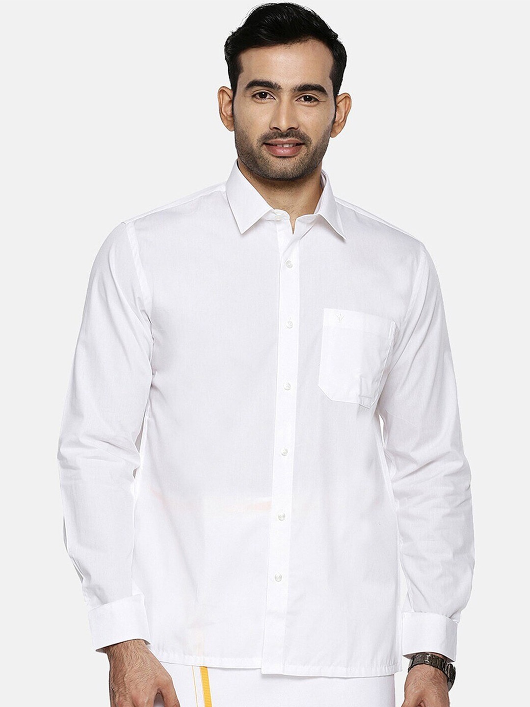 

Ramraj Pure Cotton Long Sleeves Opaque Casual Shirt, White