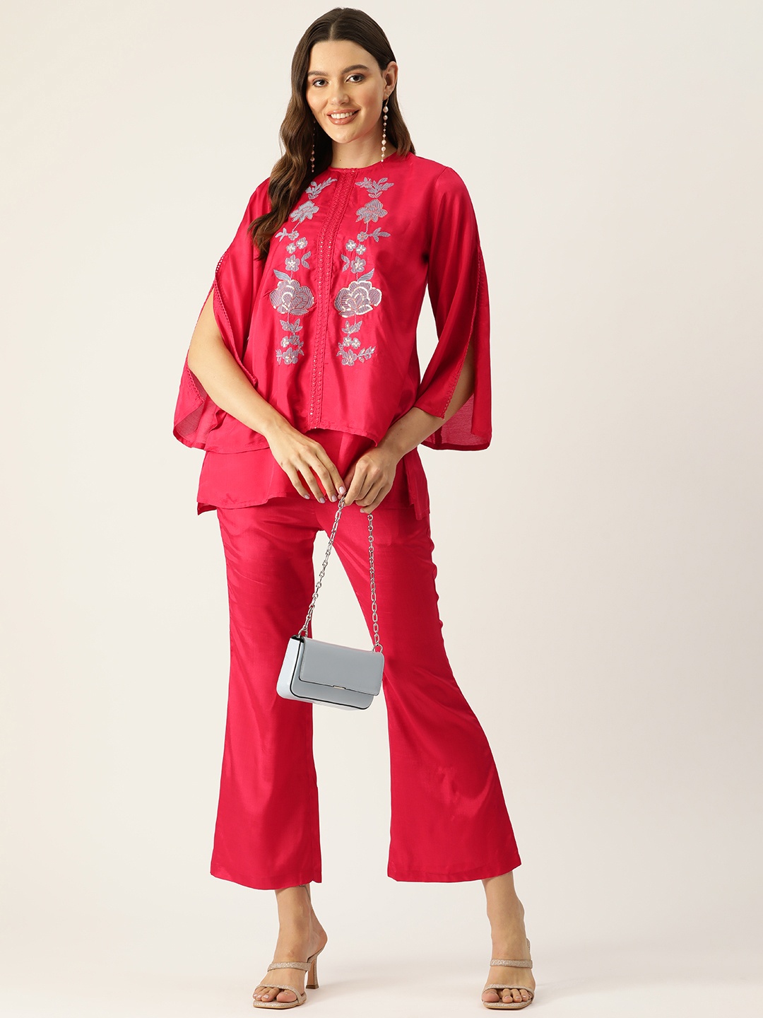 

MISRI Floral Embroidered Tunic & Trousers, Red