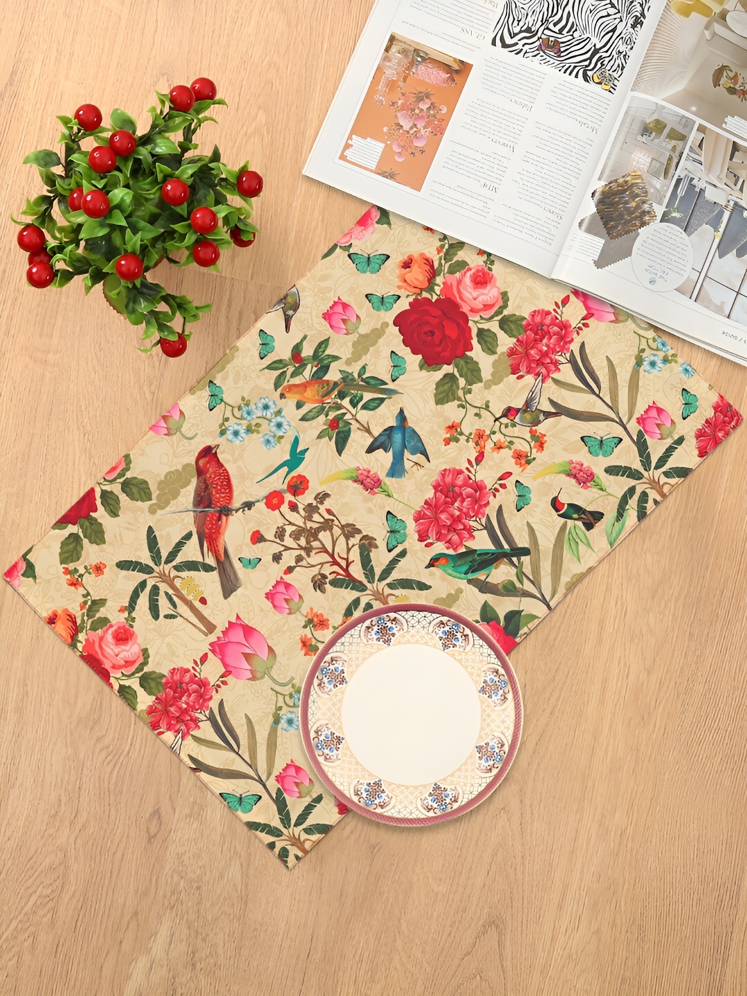 

India Circus by Krsnaa Mehta Yellow 6 Pieces Printed Cotton Table Placemats