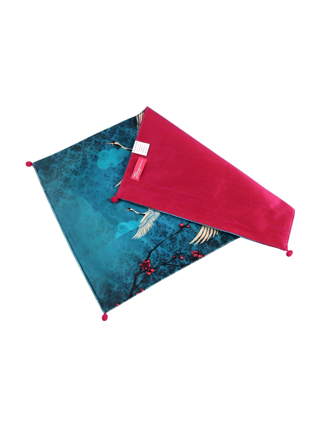 

India Circus by Krsnaa Mehta 6 Pieces Blue Legend of the Cranes Printed Velvet Table Mats