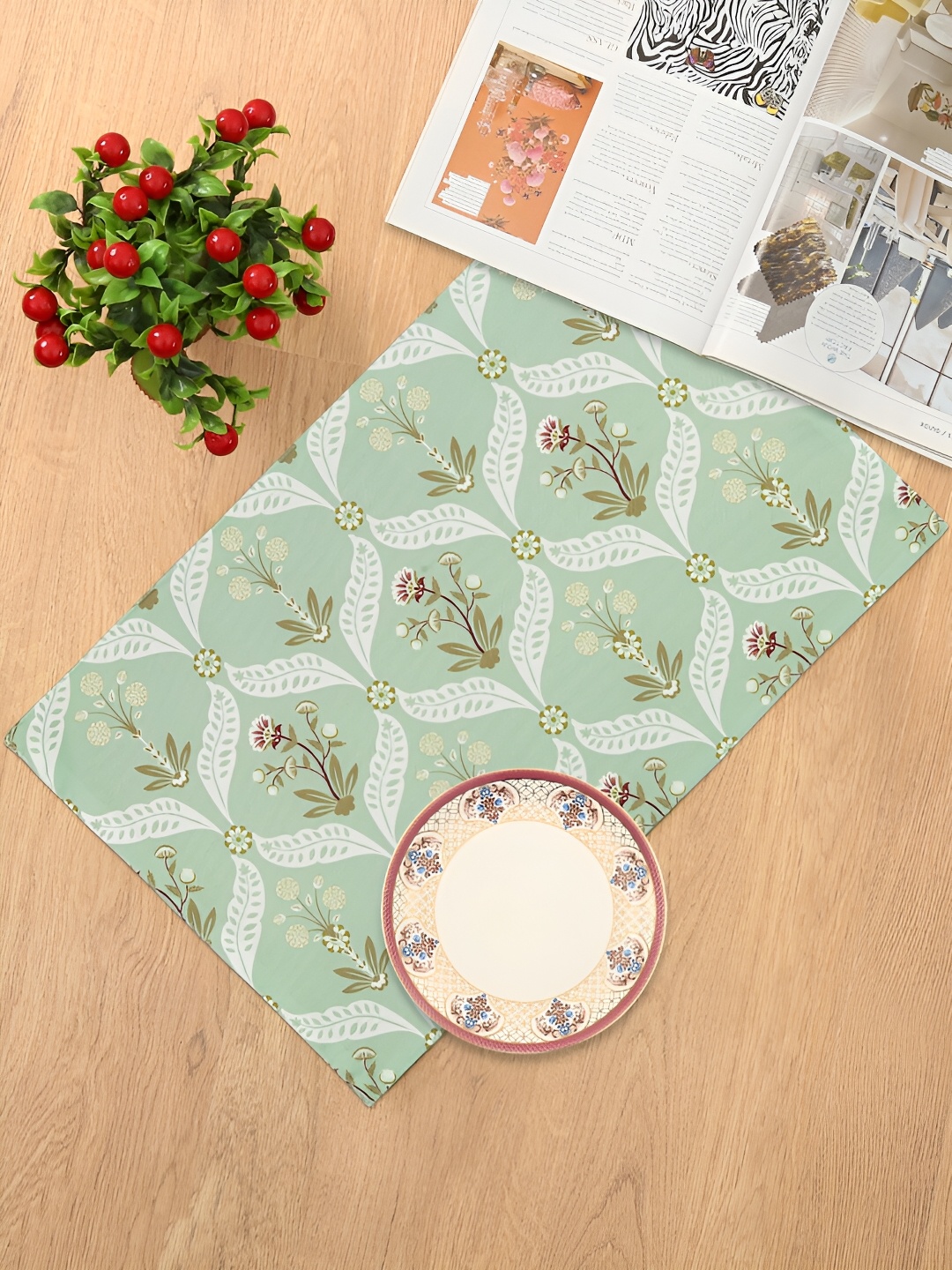 

India Circus by Krsnaa Mehta 6 Pieces Green Printed Cotton Table Placemats
