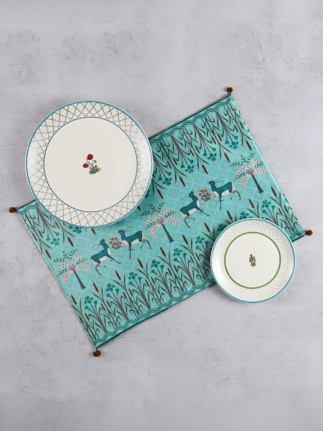 

India Circus by Krsnaa Mehta Green 6 Pieces Printed Velvet Table Placemats