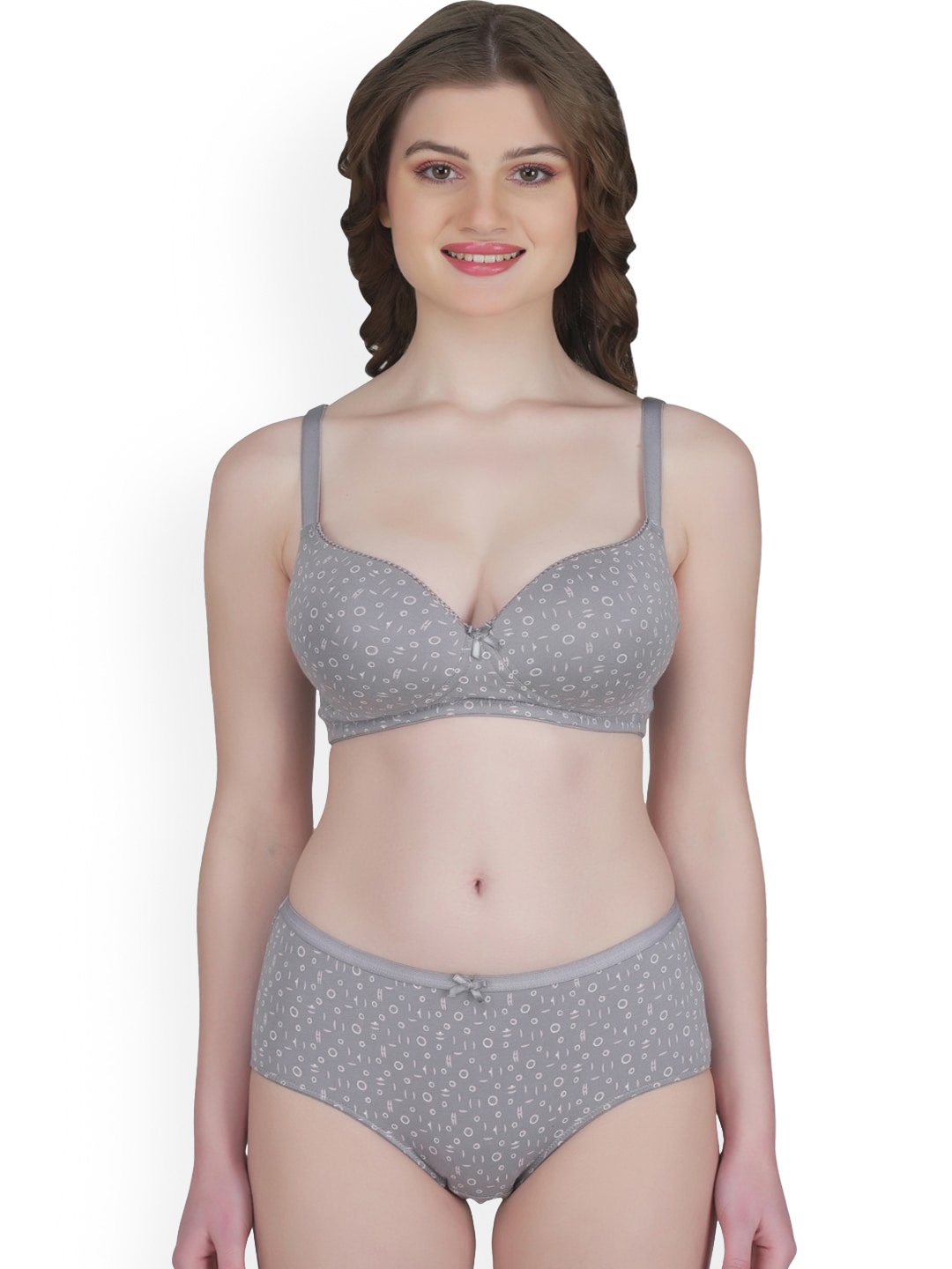 

Eve's Beauty Printed Lightly-Padded Lingerie Set, Grey