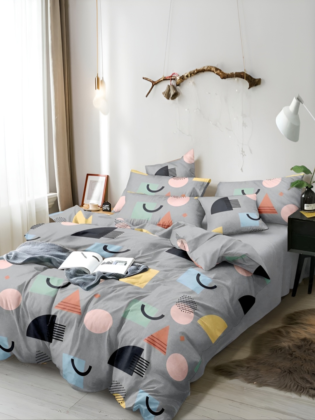 

THE HOME STYLE Grey 300 TC Cotton Queen Bedsheet with 2 Pillow Covers