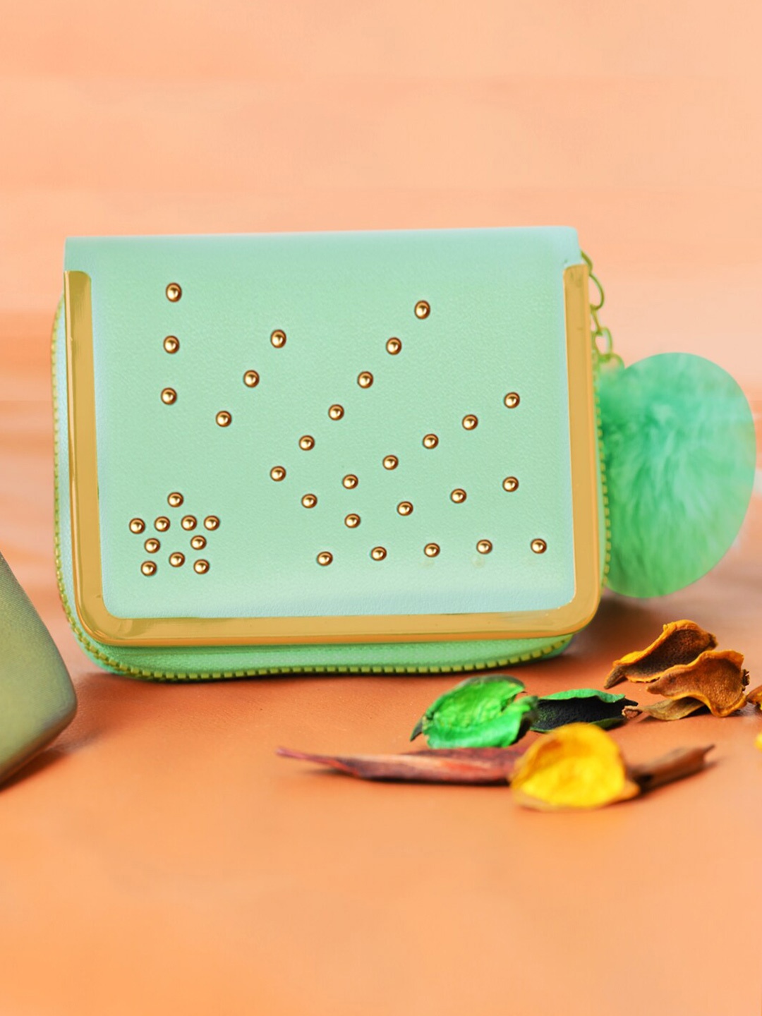 

DressBerry Women Textured Embellished Zip Around Wallet, Sea green