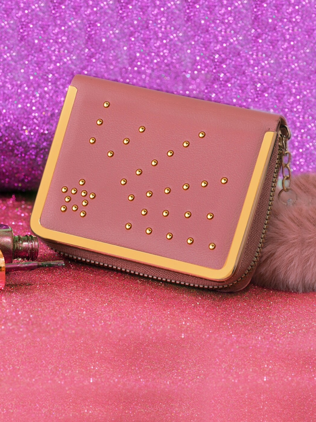 

DressBerry Women Embellished Zip Around Wallet, Pink