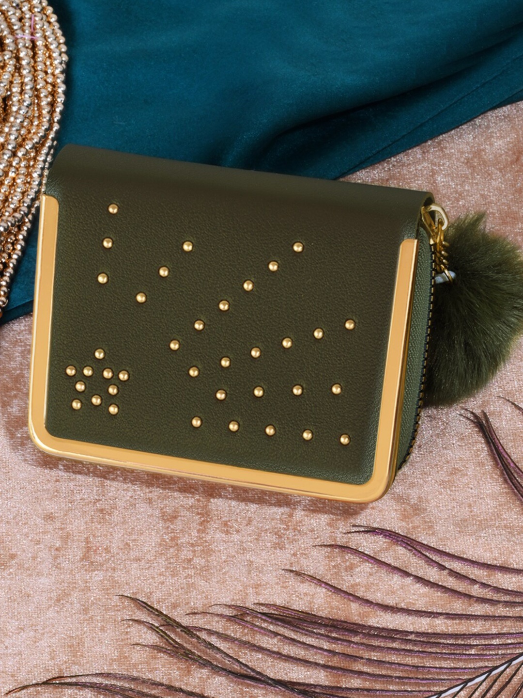 

DressBerry Green Women Embellished Zip Around Wallet