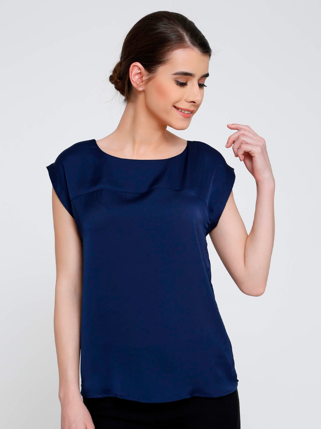 

SALT ATTIRE Extended Sleeves Boat Neck Regular Top, Navy blue