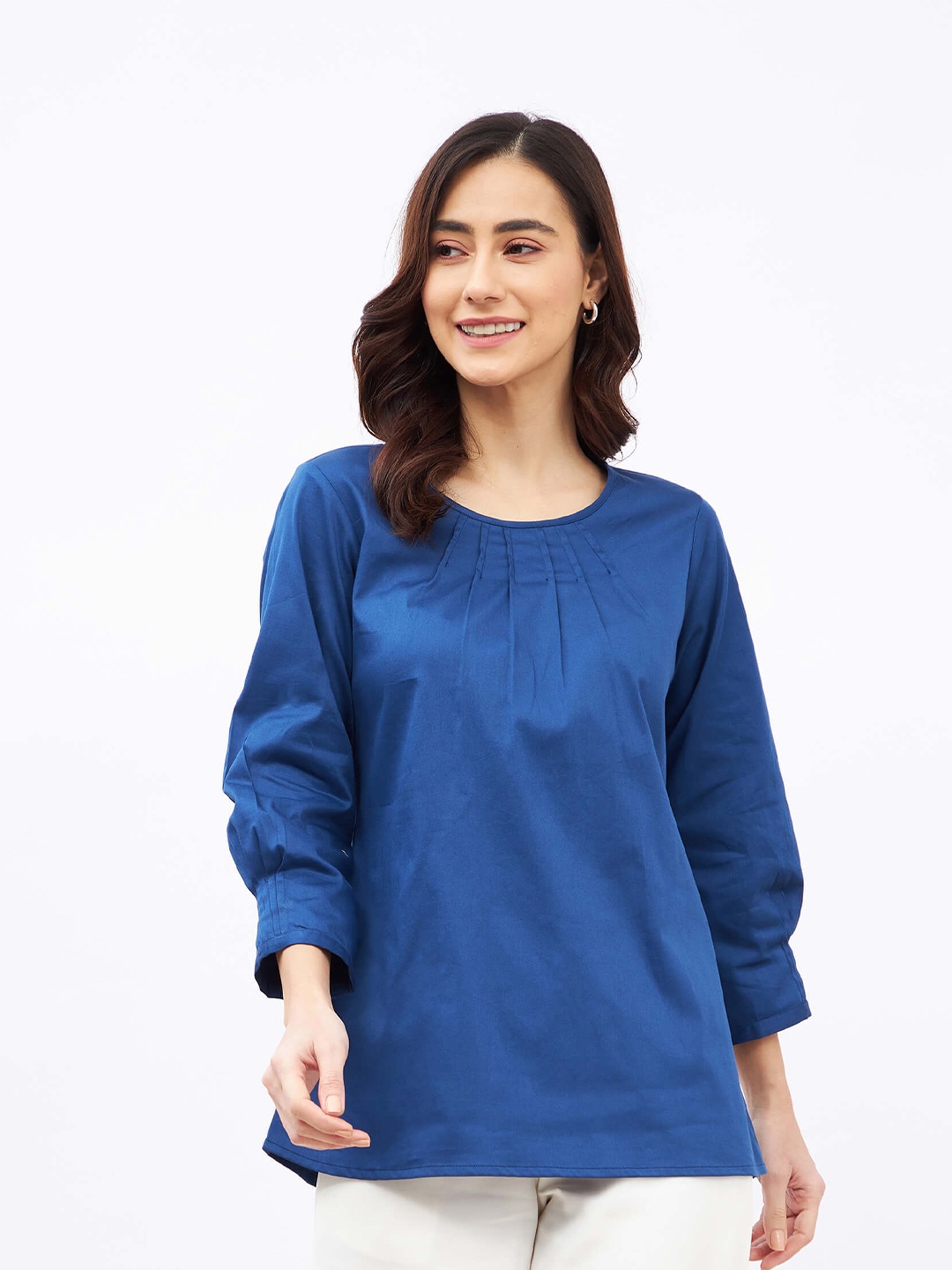 

SALT ATTIRE Sail Away Round Neck Cotton Regular Top, Blue